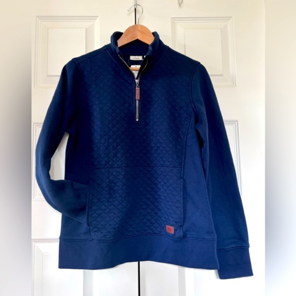 LL Bean Navy Blue Quilted 1/4 Pullover Sweater
